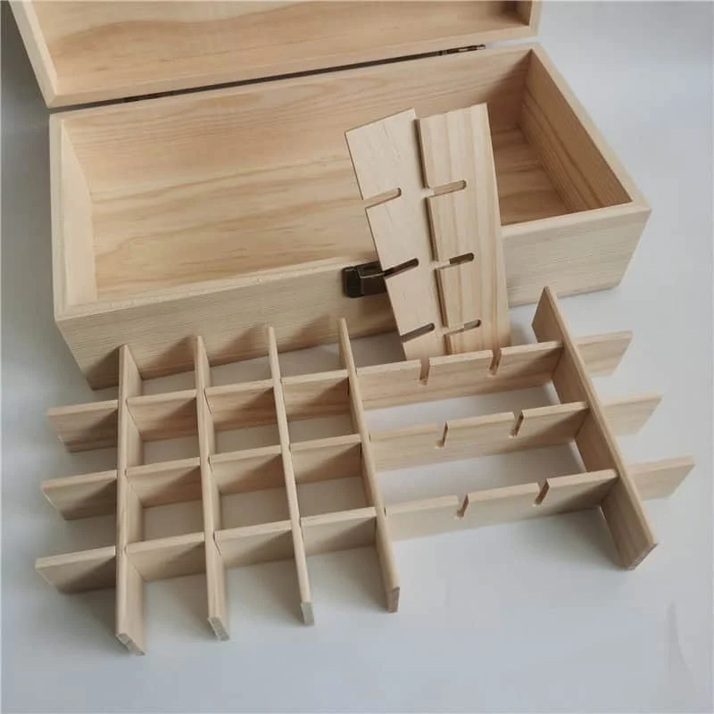 Pine Wood Essential Oil Organizer Box with Removable Dividers 3