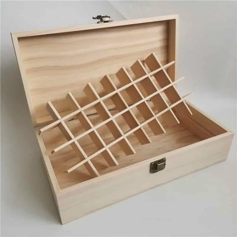Pine Wood Essential Oil Organizer Box with Removable Dividers