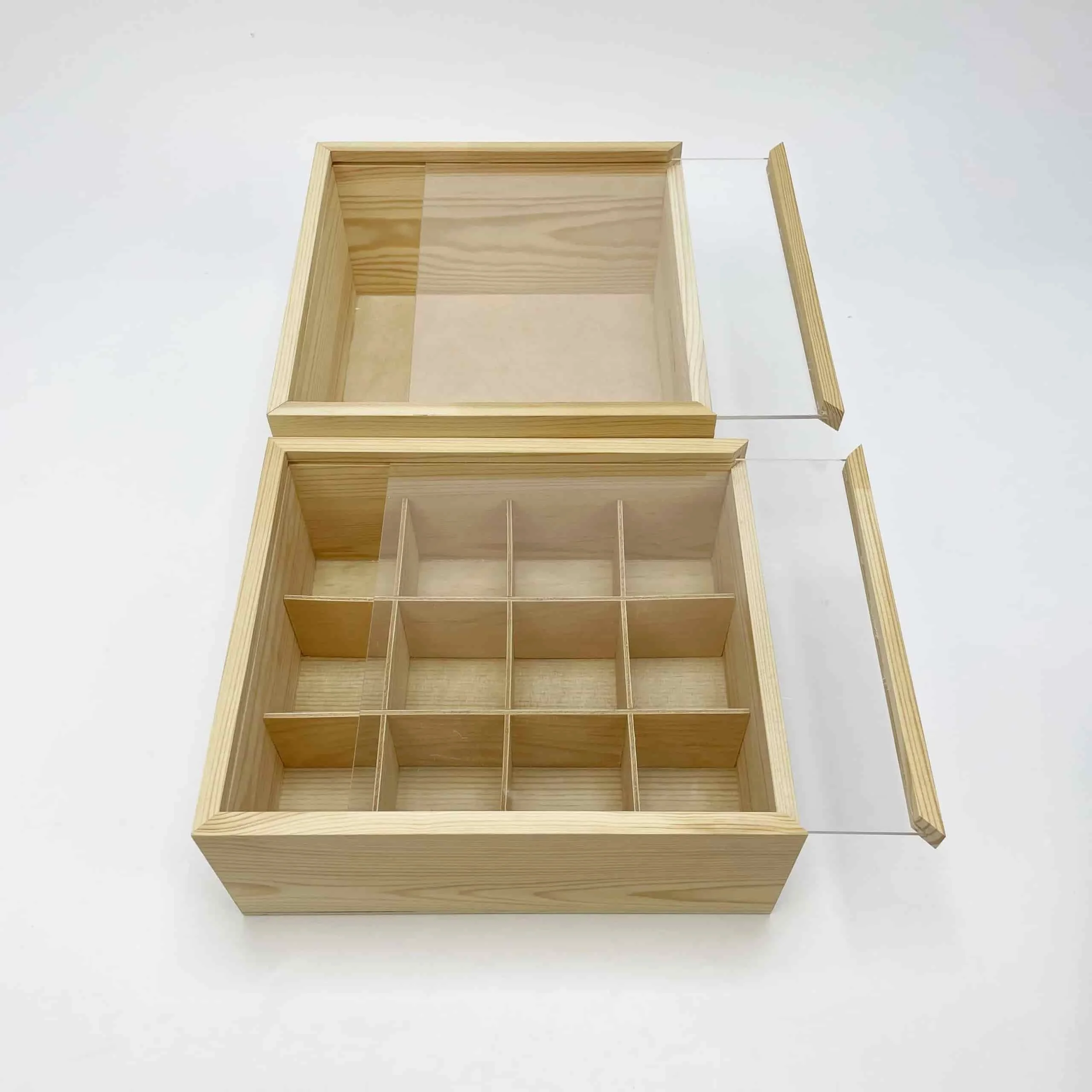 Wooden Storage Boxes with Clear Lids for Custom Organization