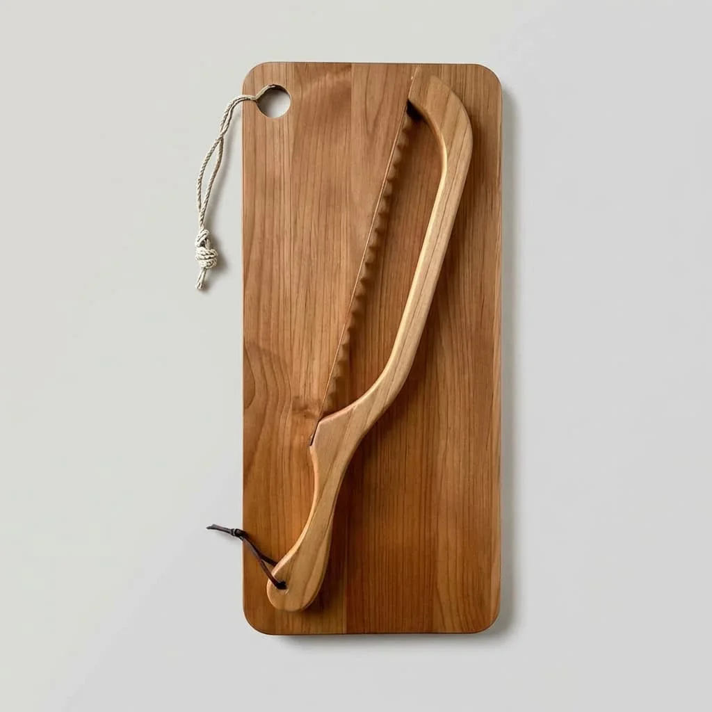 Wooden Bread Cutting Board with Integrated Knife Set for Kitchen Use 4