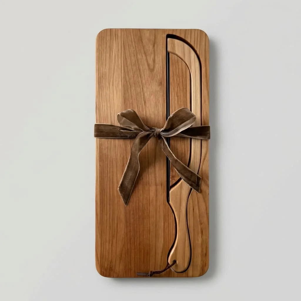Wooden Bread Cutting Board with Integrated Knife Set for Kitchen Use