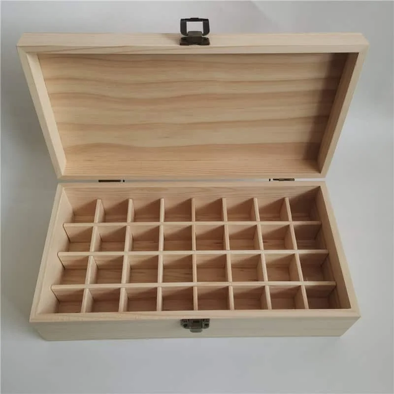 Pine Wood Essential Oil Organizer Box with Removable Dividers 2