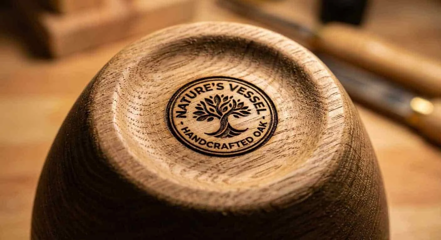 Engraved custom logo on the base of a wholesale wooden vase