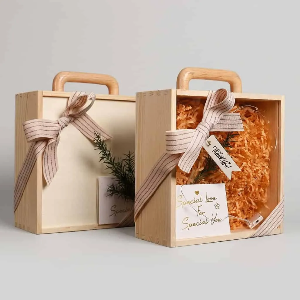 Custom Wooden Handle Gift Boxes with Acrylic Front for Wedding & Event Favors