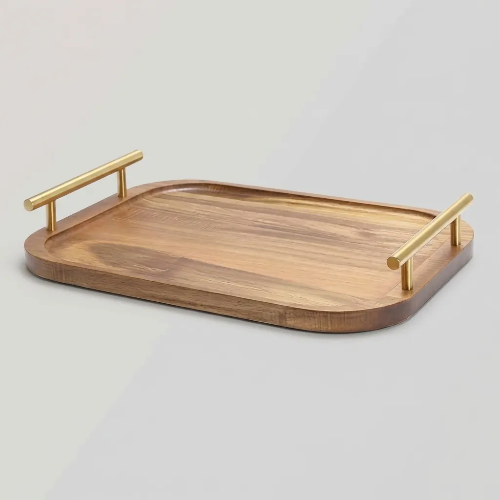 Rectangular Wooden Serving Tray with Gold Handles – Custom Tea & Fruit Platter