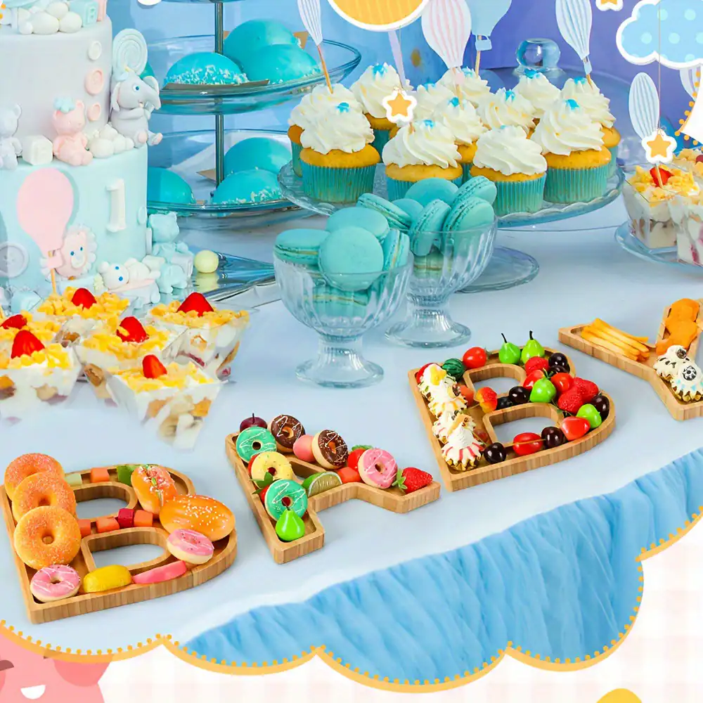 Custom Bamboo Letter Serving Platter: Snack & Dessert Display for Baby Parties 3