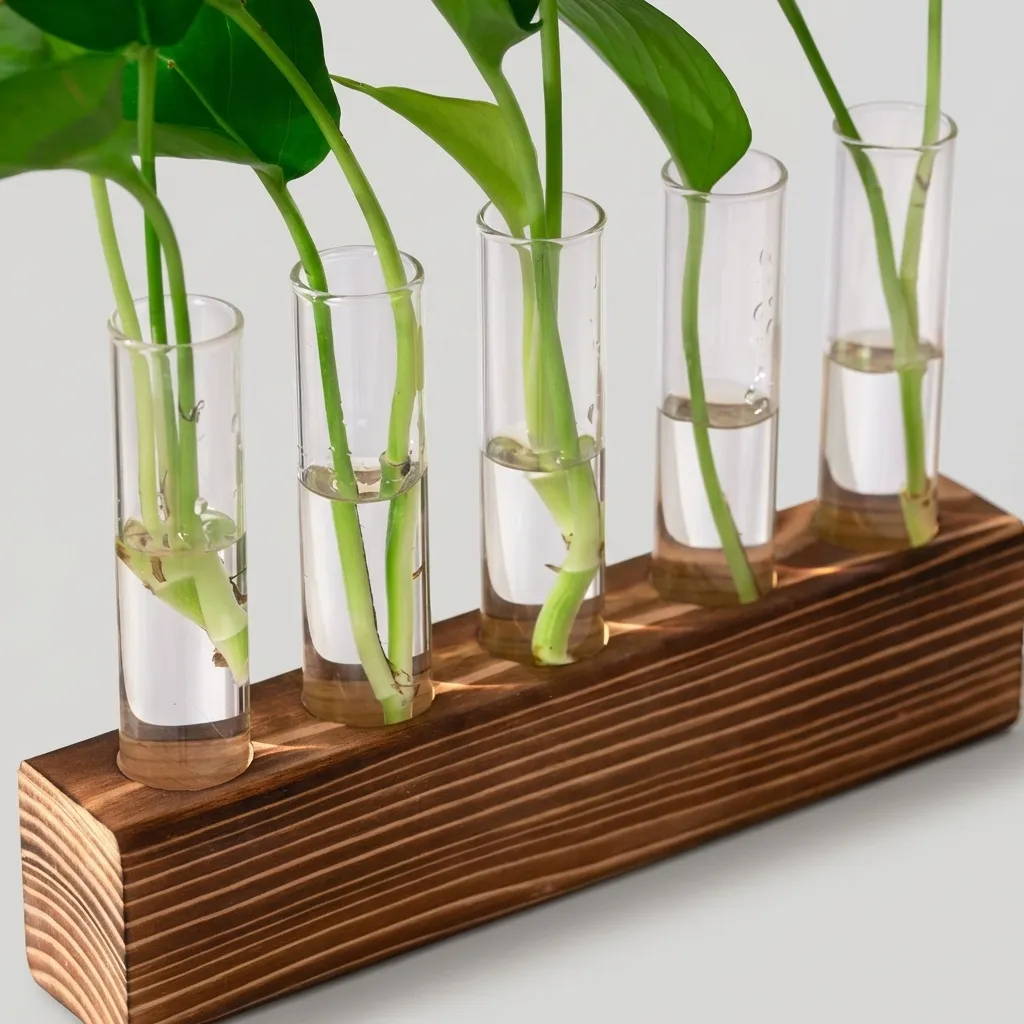 Wooden Test Tube Propagation Station | Custom Desktop Plant Vase Rack 6