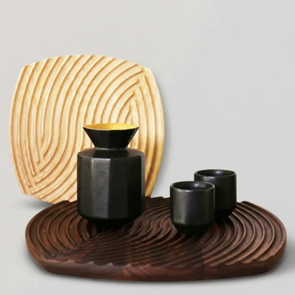 Custom Wood Decorative Tray – Japanese Style Ripple Pattern Platter 5