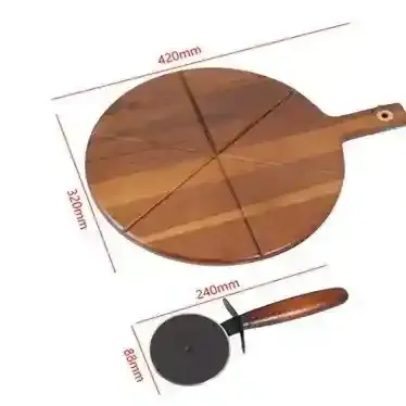 Custom Grooved Wooden Pizza Board Round Serving Tray Steak Deli Platter Solid Wood Cutting Board Set 2
