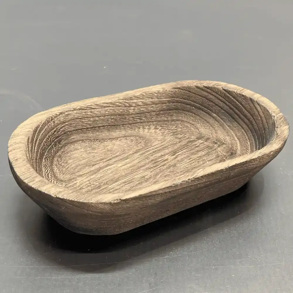Rustic Wooden Dough Bowl – Vintage Oval Wood Decorative Candle Bowl 3