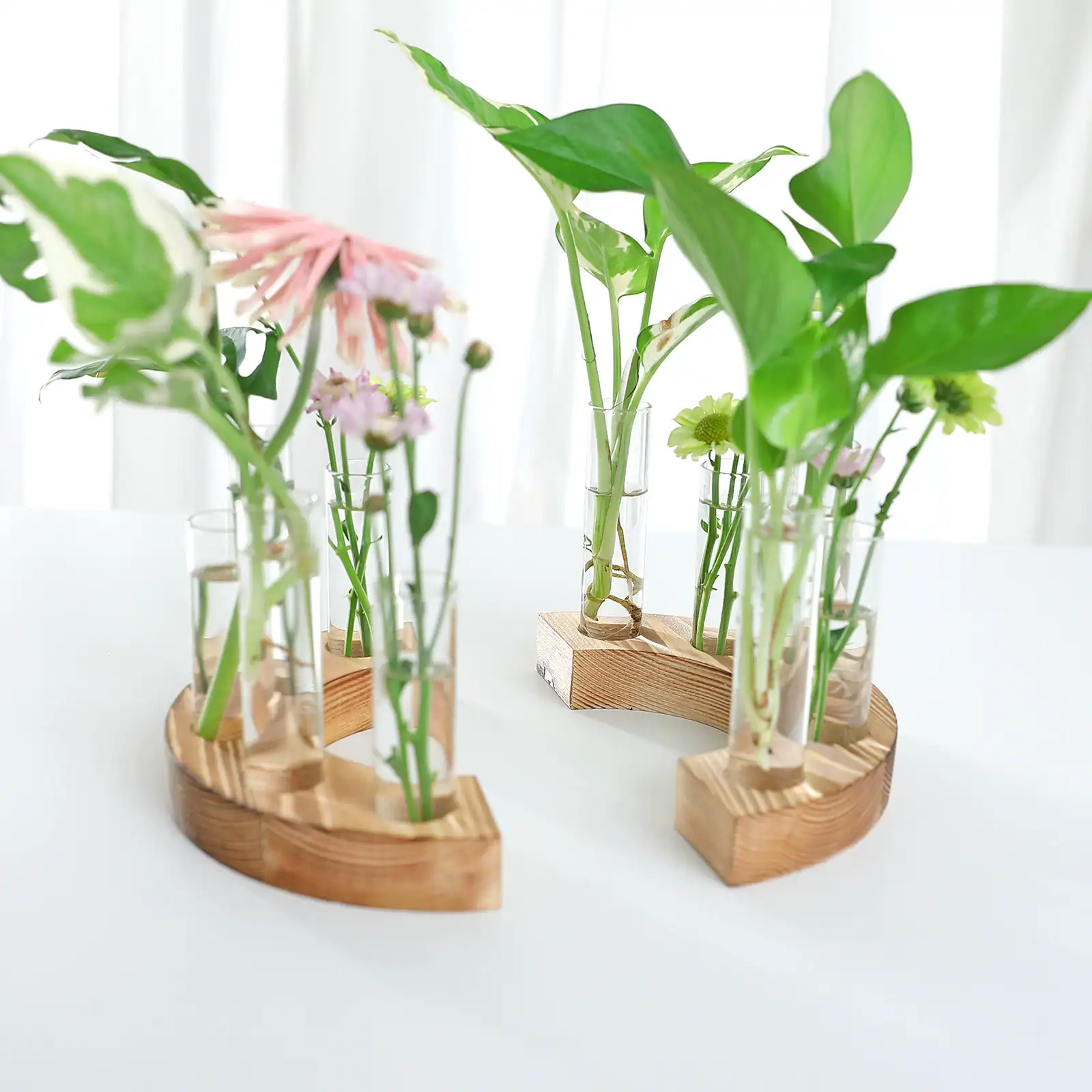 Custom Solid Wood Test Tube Vase for Hydroponic Plants & Floral Decor 5