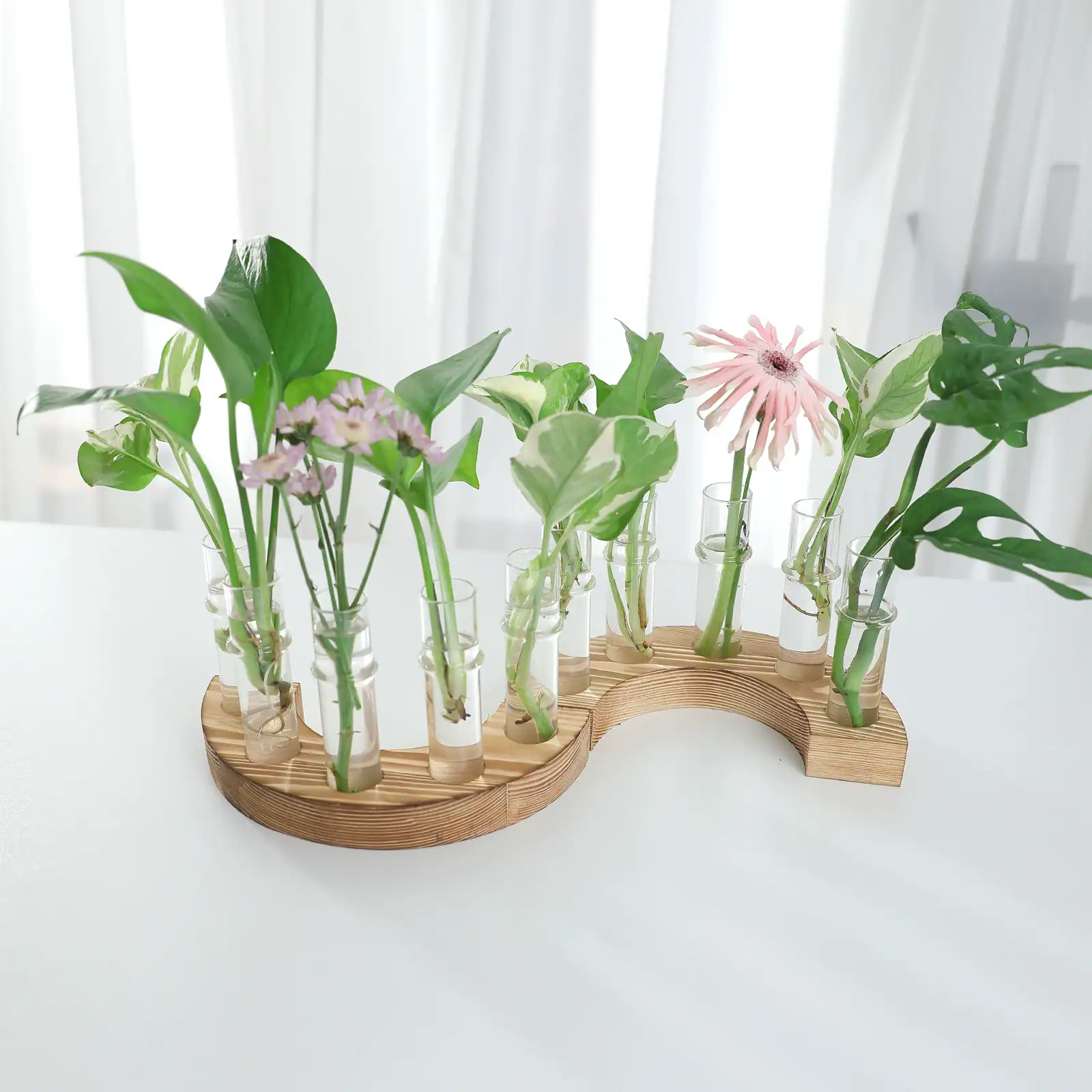 Custom Solid Wood Test Tube Vase for Hydroponic Plants & Floral Decor 7