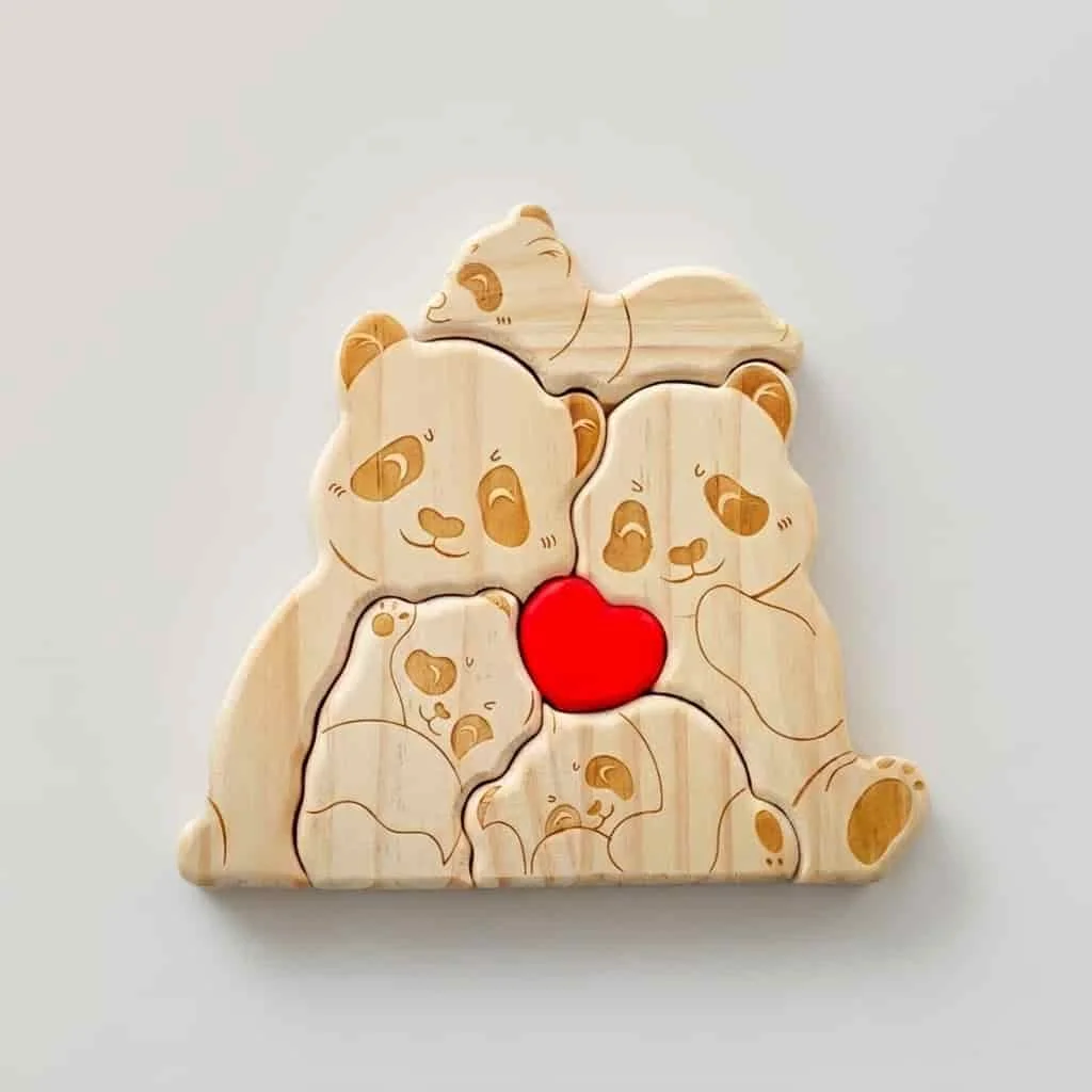 Custom Wooden Panda Family Puzzle Ornament Solid Wood Crafts Mother's Day Gift 4