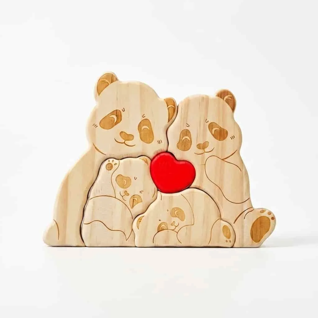 Custom Wooden Panda Family Puzzle Ornament Solid Wood Crafts Mother's Day Gift 3