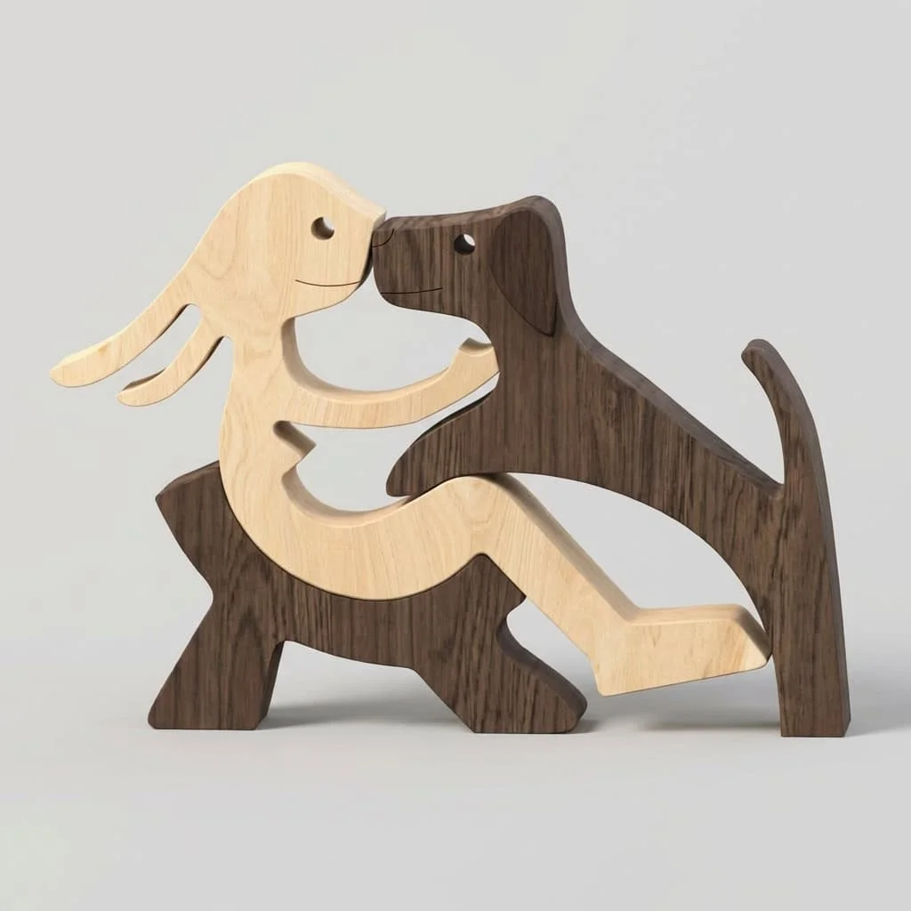 Wooden Dog Human Figurines — Nordic Style Pet and Owner Ornaments 3