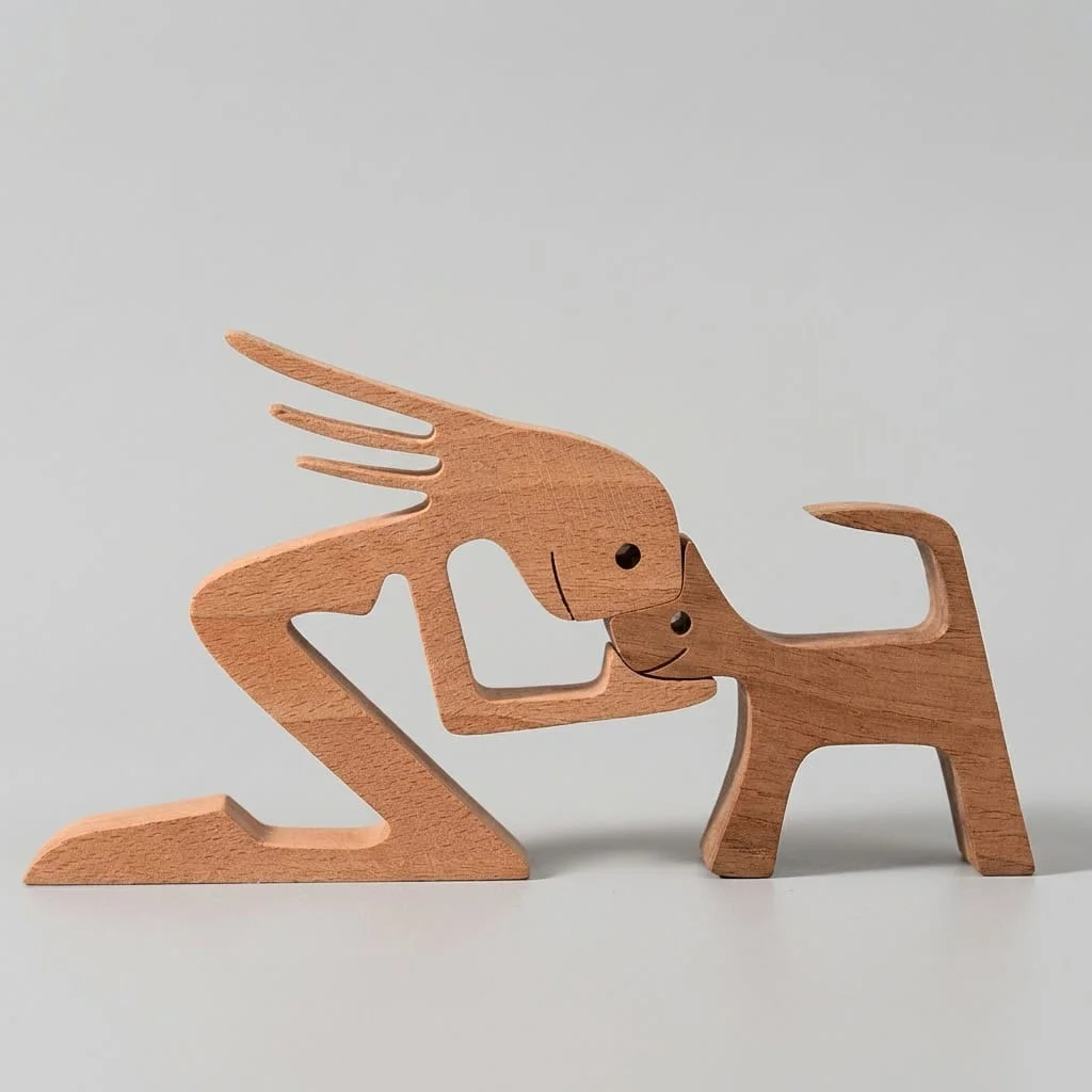 Wooden Dog Human Figurines — Nordic Style Pet and Owner Ornaments 7