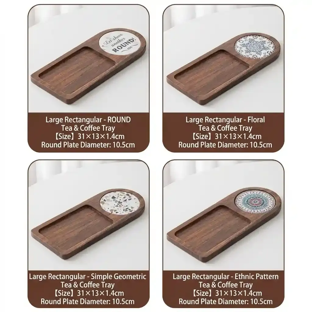 Walnut Wood Coffee Serving Tray Custom Solid Wood Dessert Pastry Plate 5