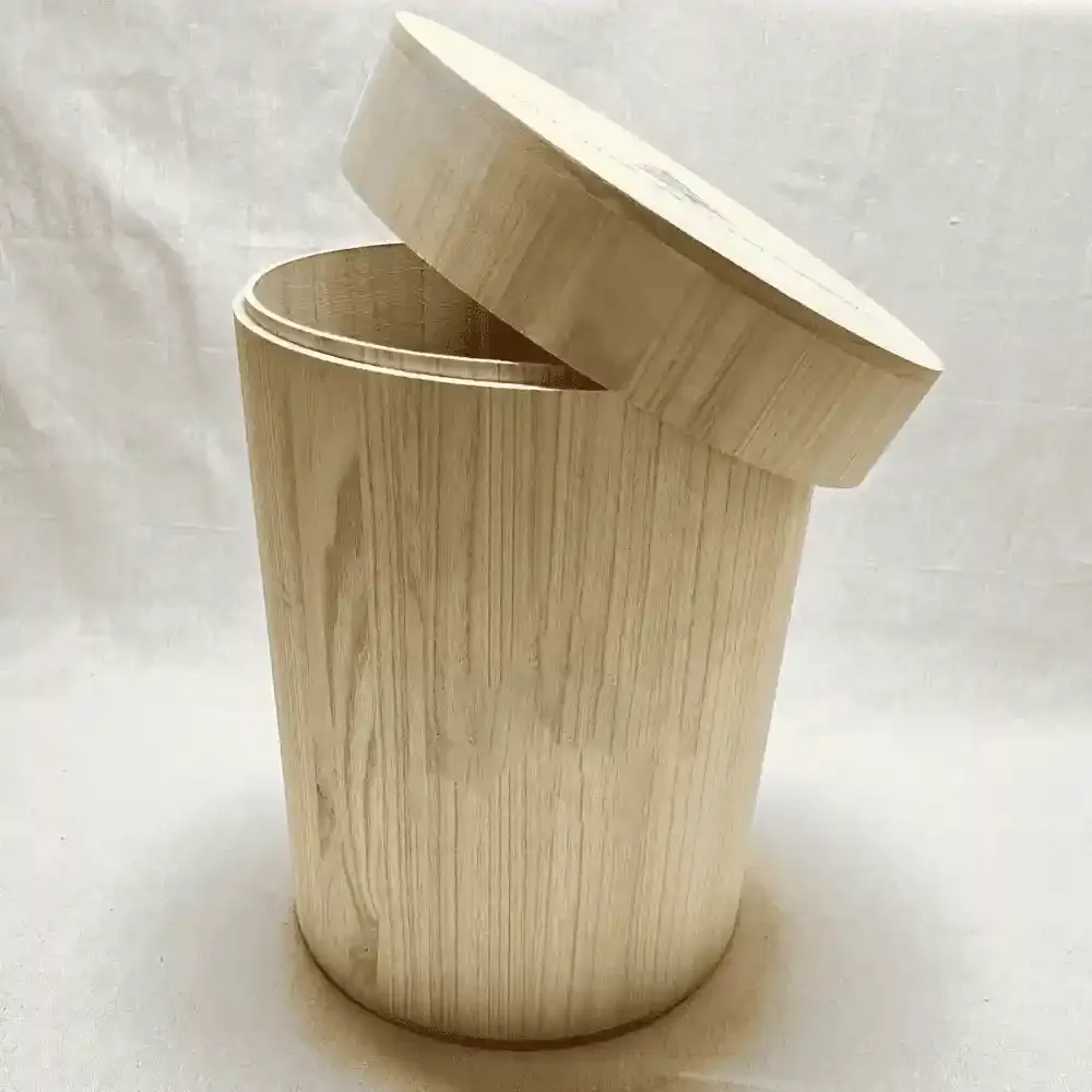 Large Round Wooden Storage Barrel Large Souvenir Gift Box Desktop Organizer Wooden Decorative Barrel