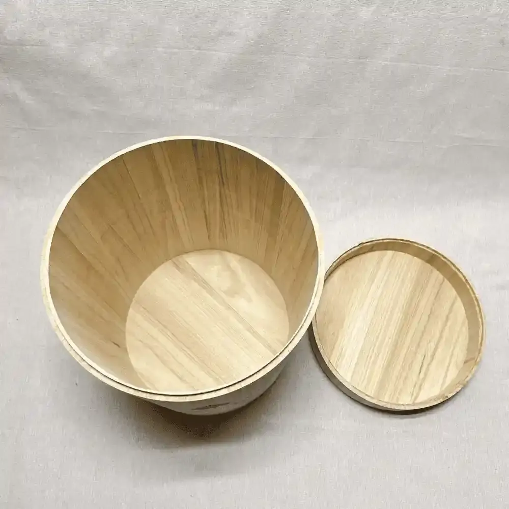 Large Round Wooden Storage Barrel Large Souvenir Gift Box Desktop Organizer Wooden Decorative Barrel 4