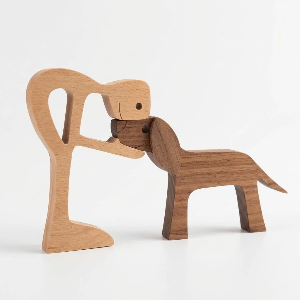 Wooden Dog Human Figurines — Nordic Style Pet and Owner Ornaments 6
