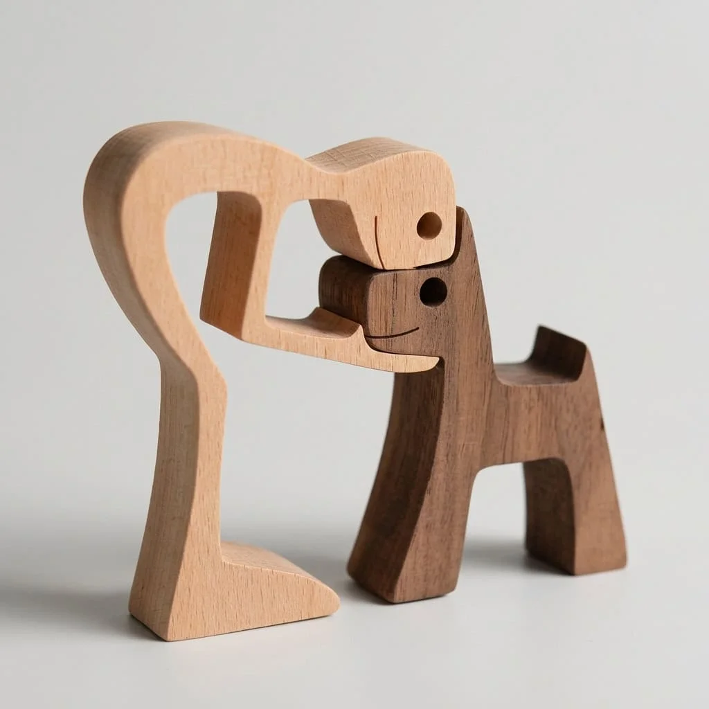 Wooden Dog Human Figurines — Nordic Style Pet and Owner Ornaments 10