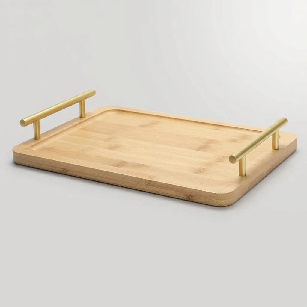 Rectangular Wooden Serving Tray with Gold Handles – Custom Tea & Fruit Platter 2