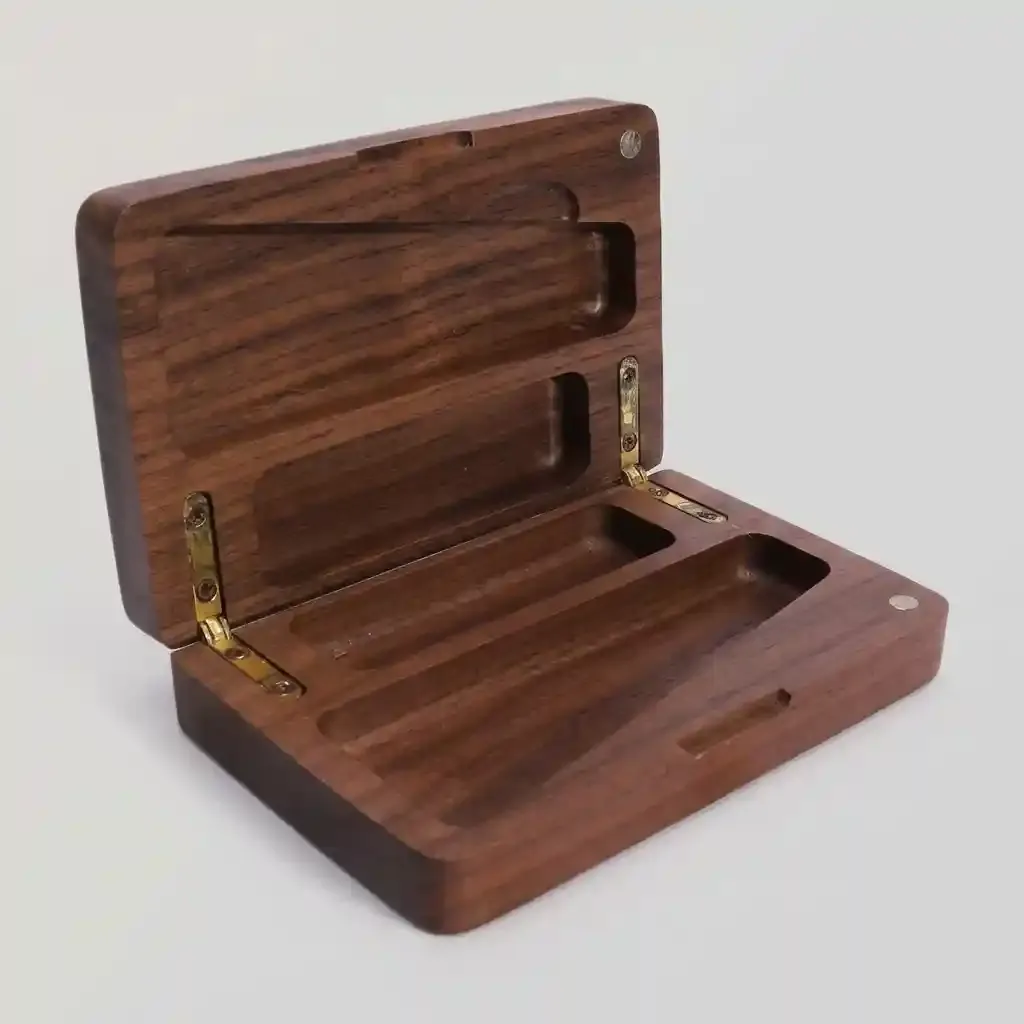 Custom Walnut Wood Stash Box | Portable Magnetic Cigarette Case