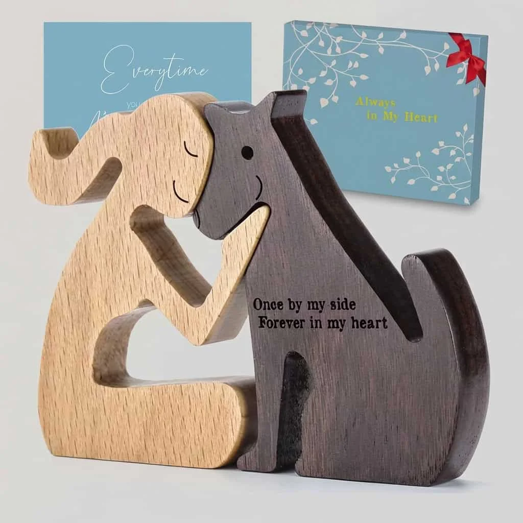 Wooden Dog Human Figurines — Nordic Style Pet and Owner Ornaments 2