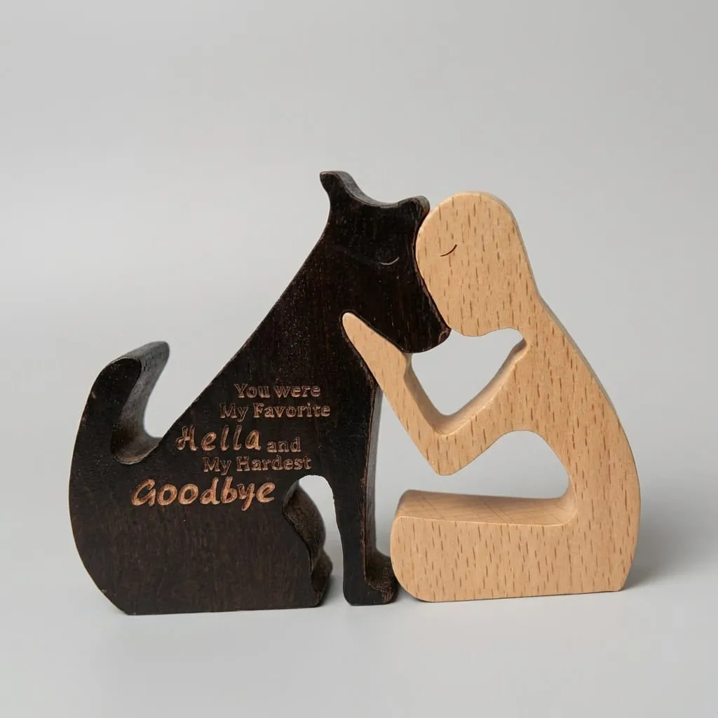 Wholesale Wooden Dog Human Figurines – Nordic Style Wood Pet & Owner Combination Ornaments for Home & Office Decor