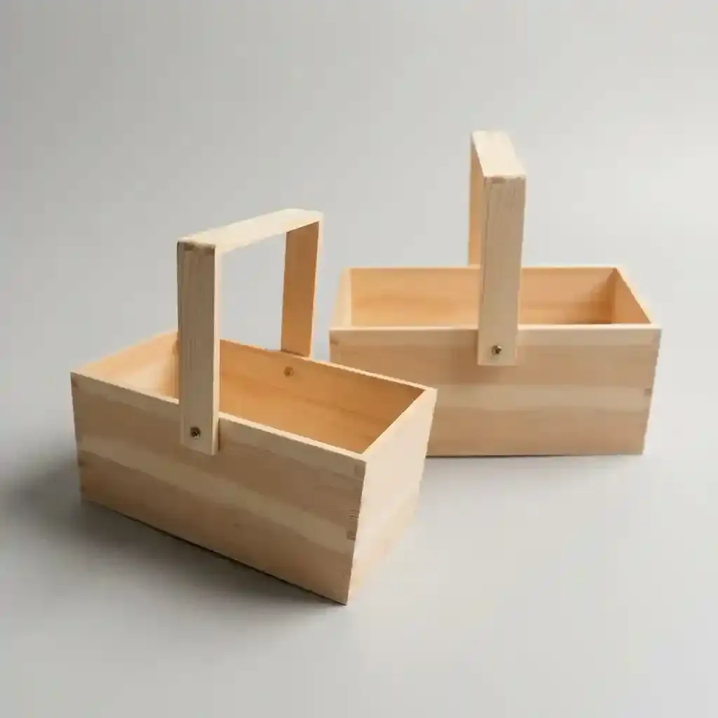 Pine Wood Favor Basket with Handle