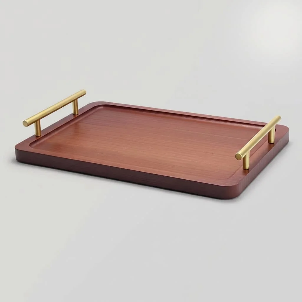 Rectangular Wooden Serving Tray with Gold Handles – Custom Tea & Fruit Platter 3