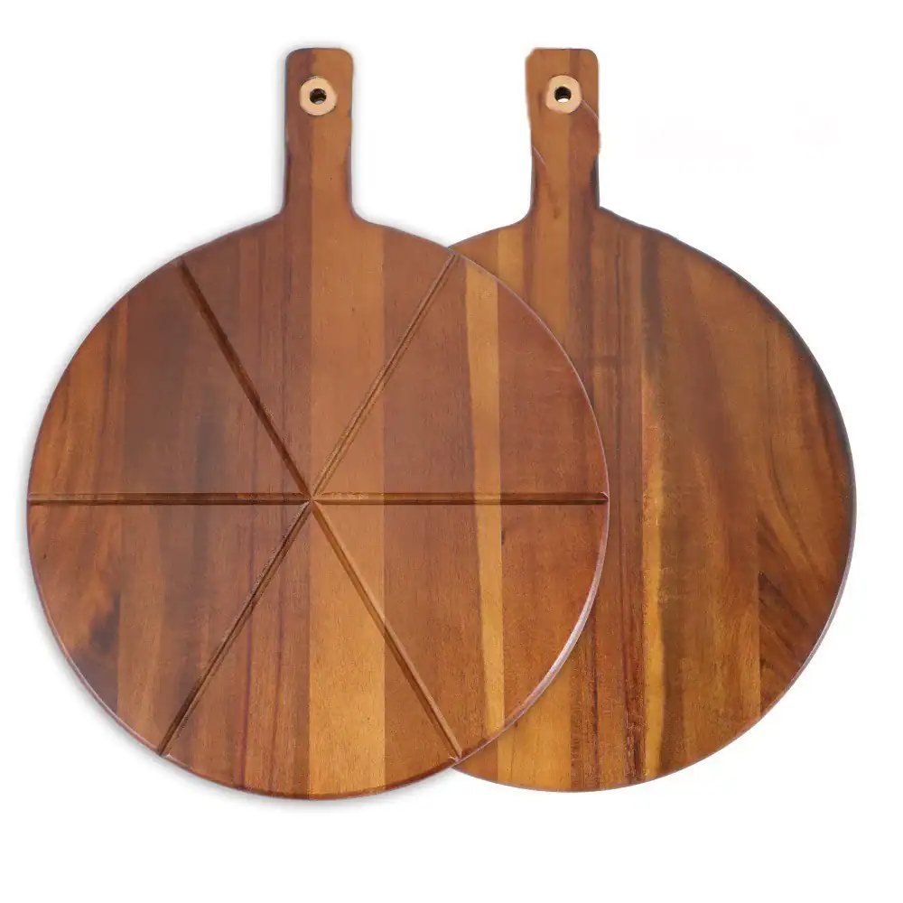 Custom Grooved Wooden Pizza Board Round Serving Tray Steak Deli Platter Solid Wood Cutting Board Set