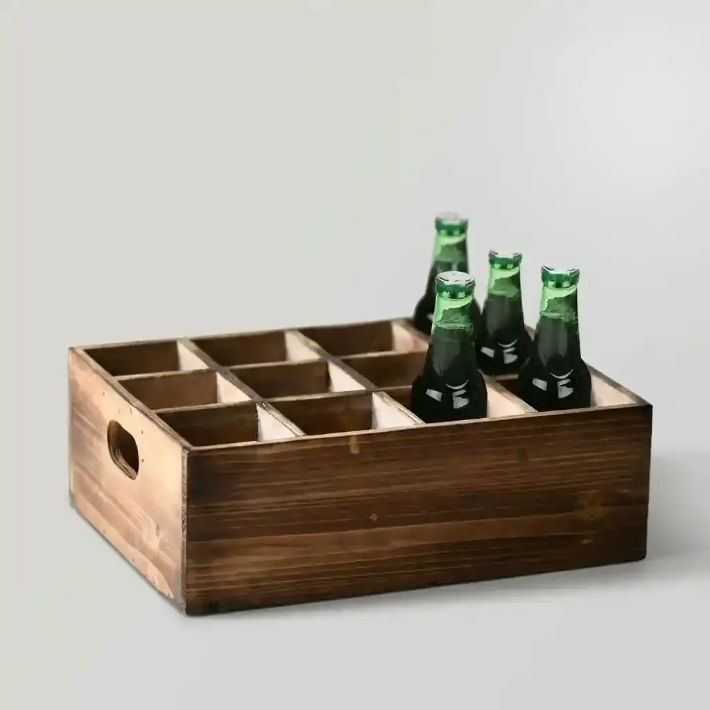 Wholesale Rustic Wooden Beer Crate for Decoration Living Room Bedroom Wooden Storage Box with Handles