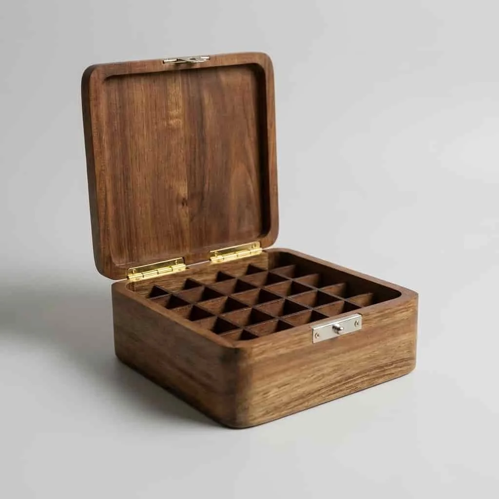 Custom Square Acacia Wood Packaging Box Solid Wood Hinged Gift Box 3