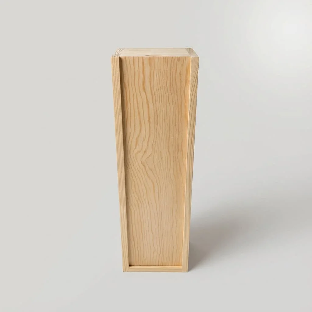 Single bottle wooden wine box side view