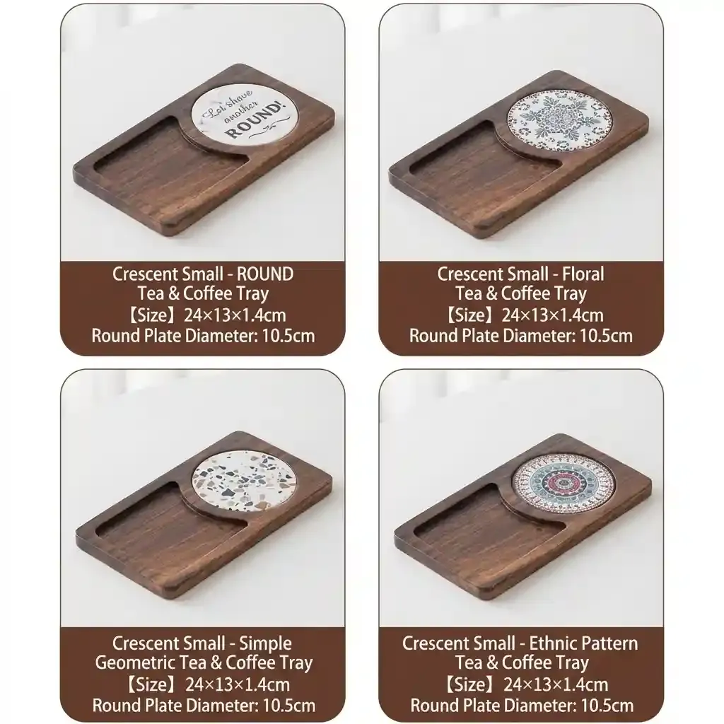Walnut Wood Coffee Serving Tray Custom Solid Wood Dessert Pastry Plate 4