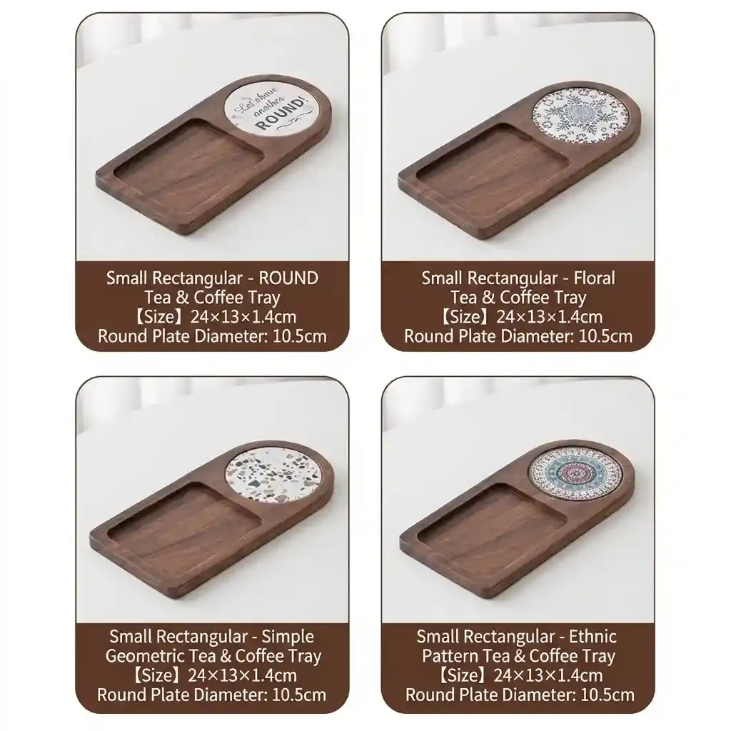 Walnut Wood Coffee Serving Tray Custom Solid Wood Dessert Pastry Plate 6
