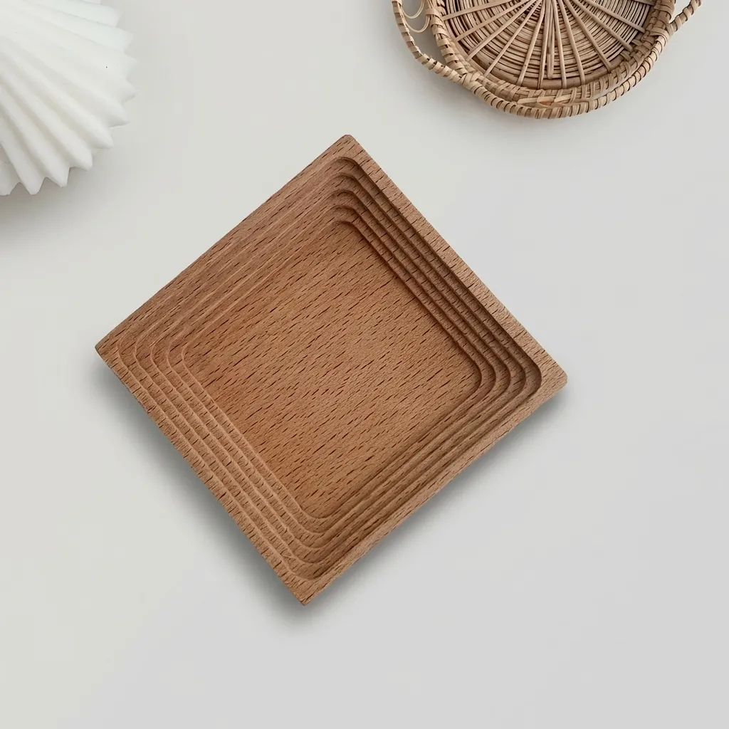 Custom Wood Decorative Tray – Japanese Style Ripple Pattern Platter 3