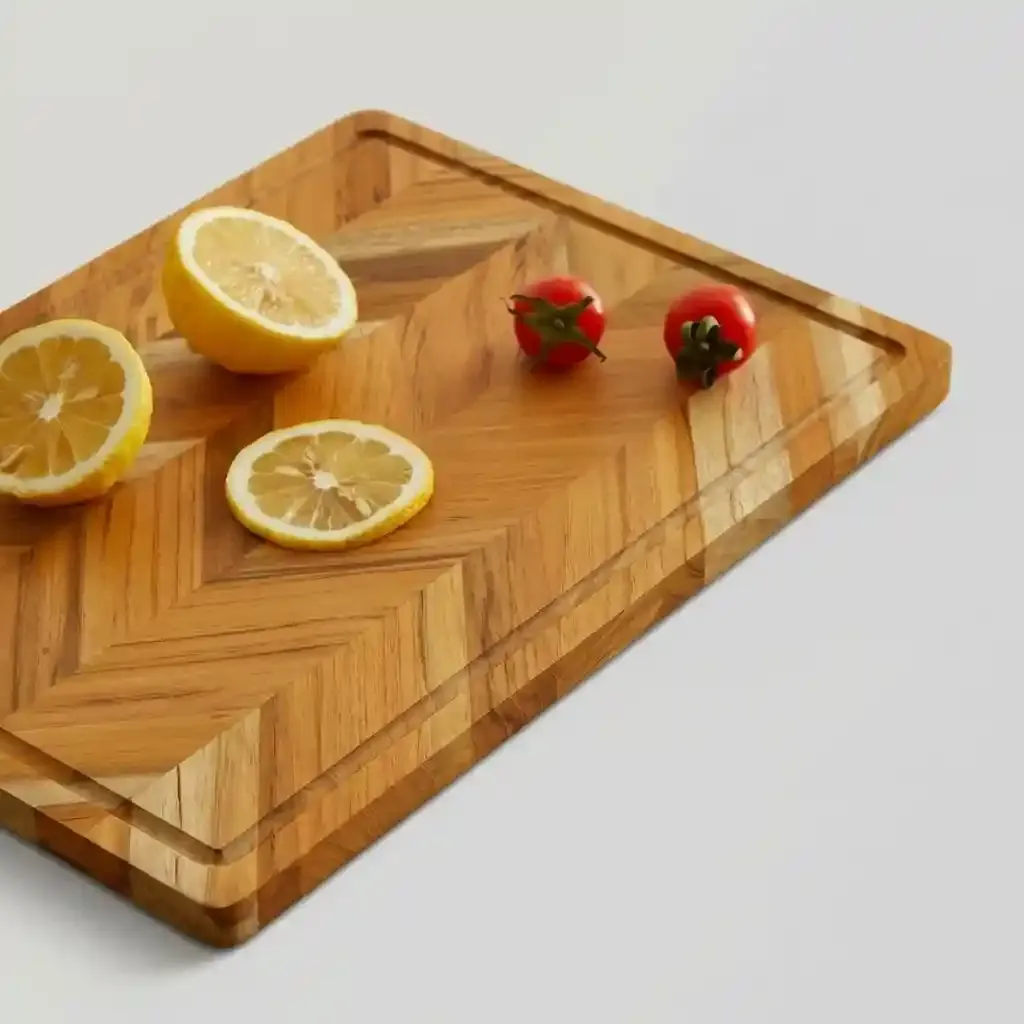 Teak Wood Herringbone Cutting Board Dual-Sided Serving Board with Juice Groove 3