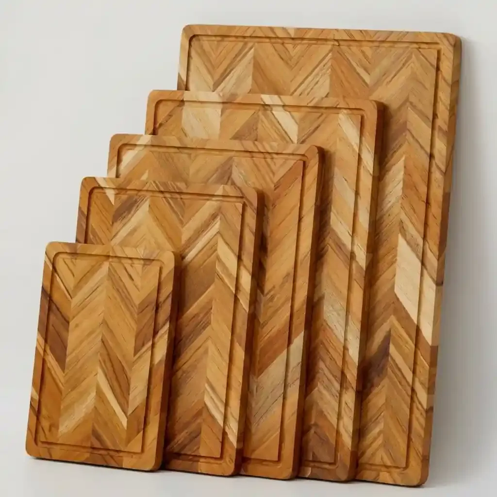 Teak Wood Herringbone Cutting Board Dual-Sided Serving Board with Juice Groove