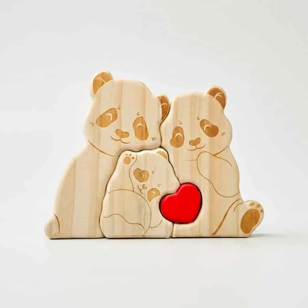 Custom Wooden Panda Family Puzzle Ornament Solid Wood Crafts Mother's Day Gift 2