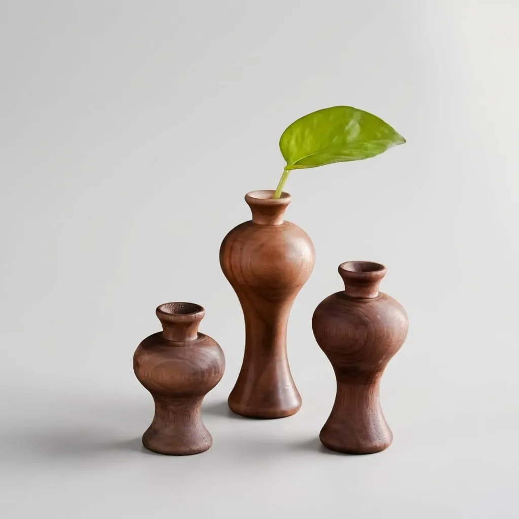 Solid Black Walnut Vase – Retro Design Flower Holder for Home Decor & Crafts