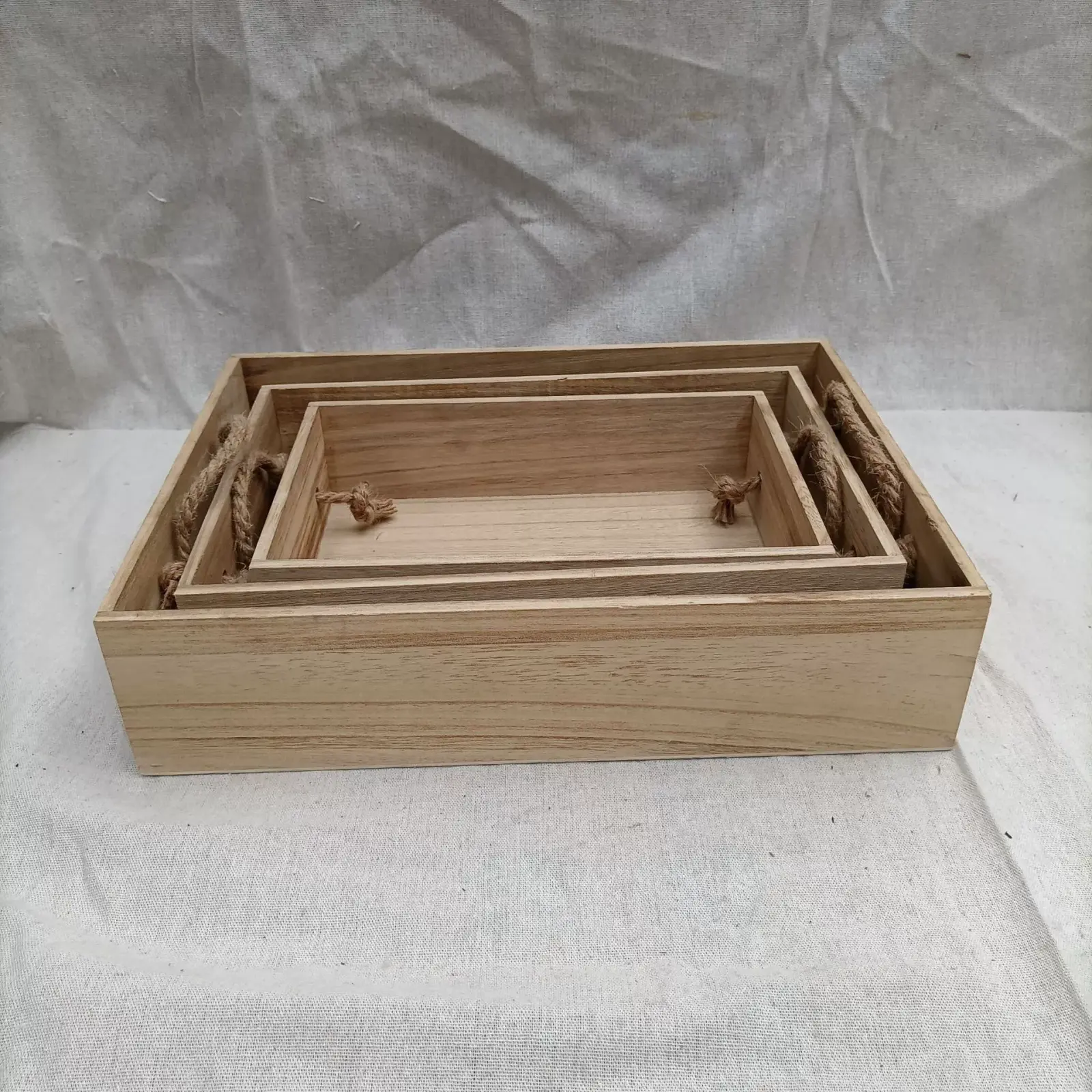 Custom wooden nesting storage boxes with rope handles Desktop Organizer 4