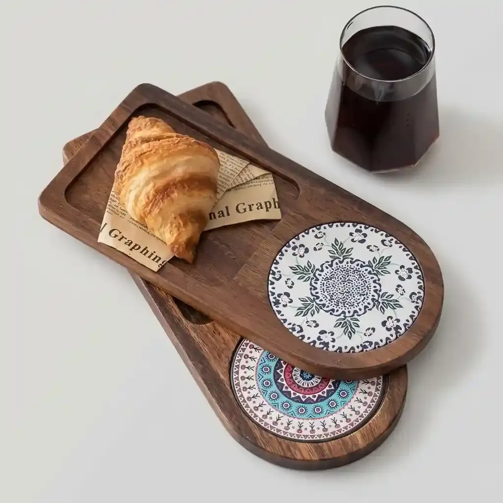 Walnut Wood Coffee Serving Tray Custom Solid Wood Dessert Pastry Plate 2