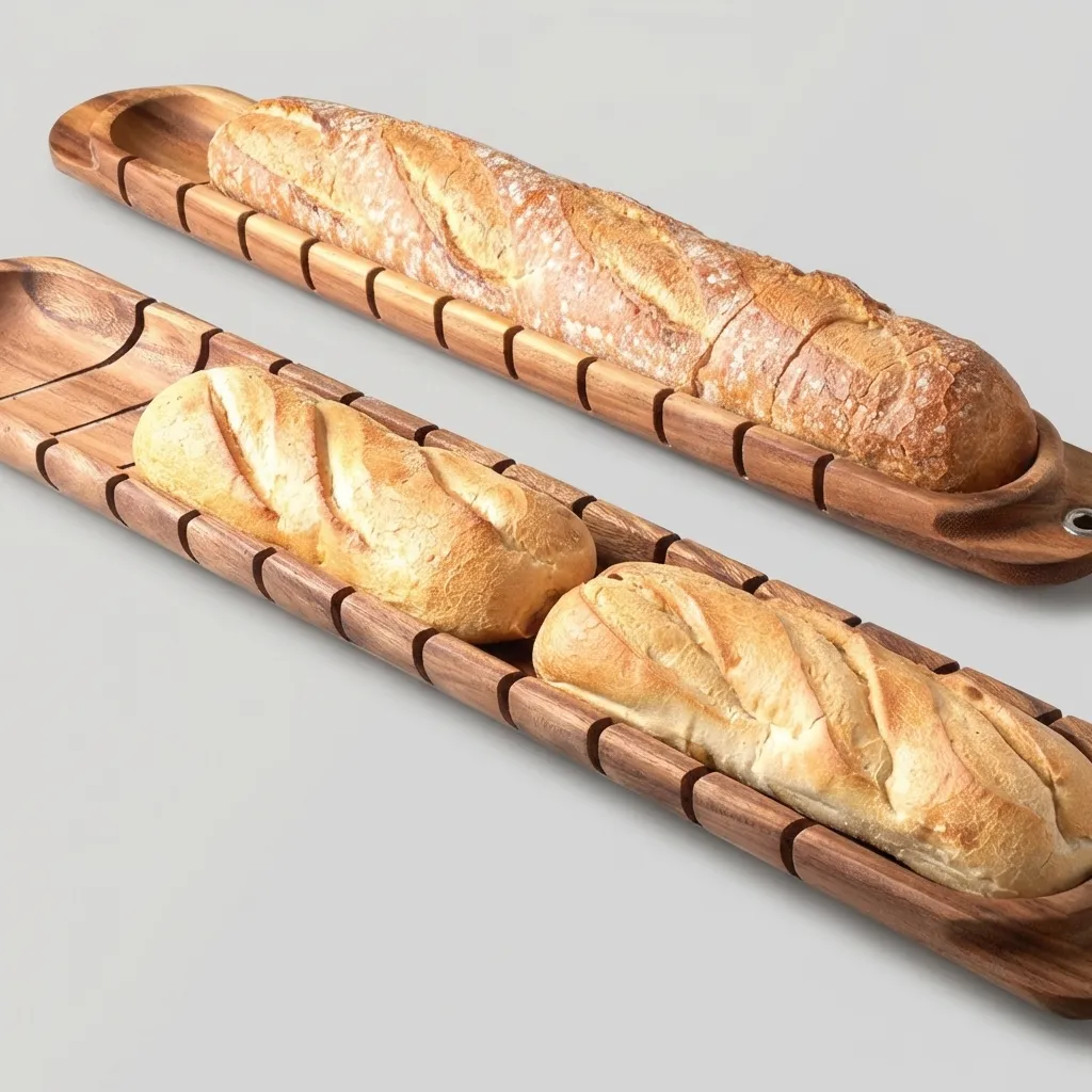 Wooden Baguette Slicing Board & Bread Serving Tray for Commercial Use