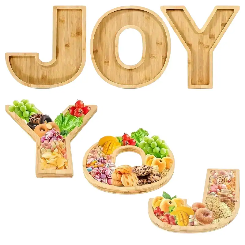 Bamboo Letter Serving Tray Set for Halloween Decor, Charcuterie Platters, Fruit & Pastries 3