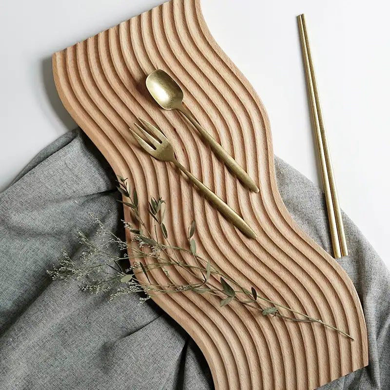 Custom Wood Decorative Tray – Japanese Style Ripple Pattern Platter 4