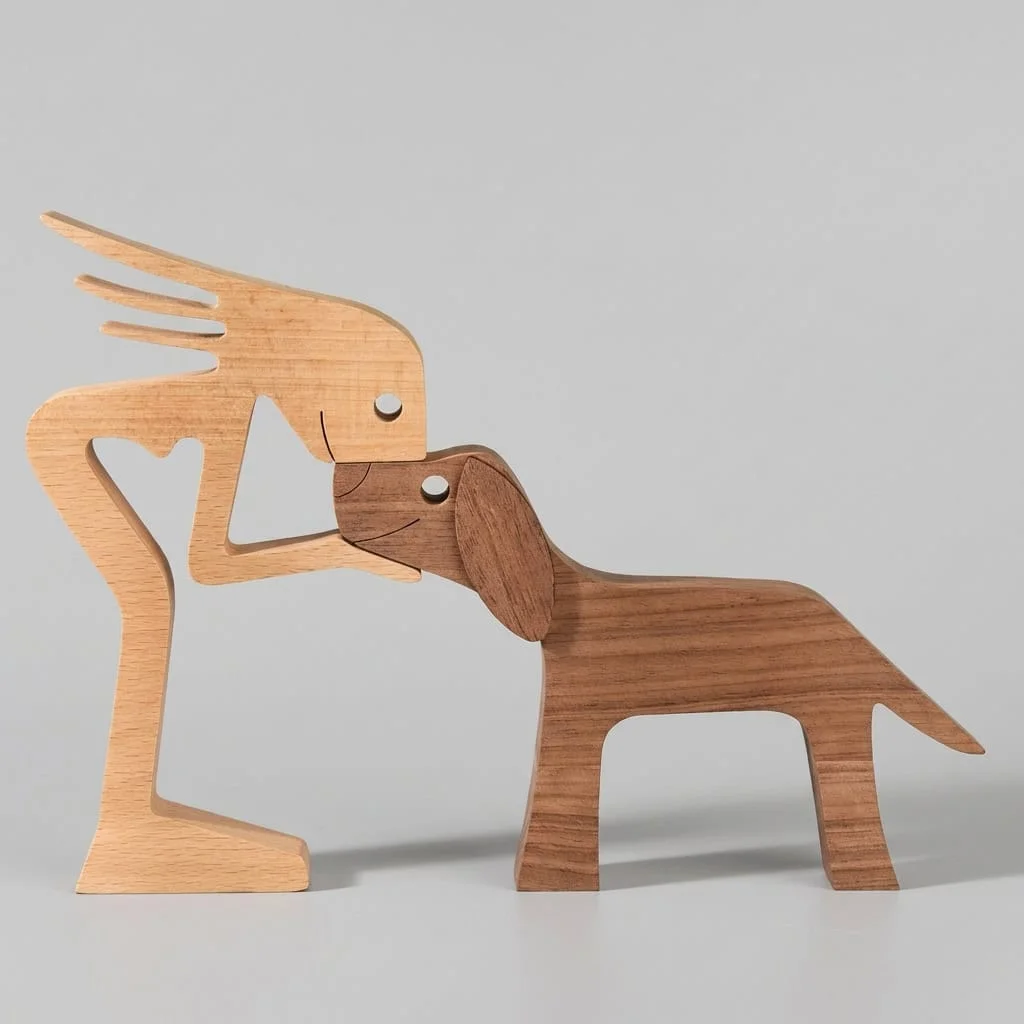 Wooden Dog Human Figurines — Nordic Style Pet and Owner Ornaments 5