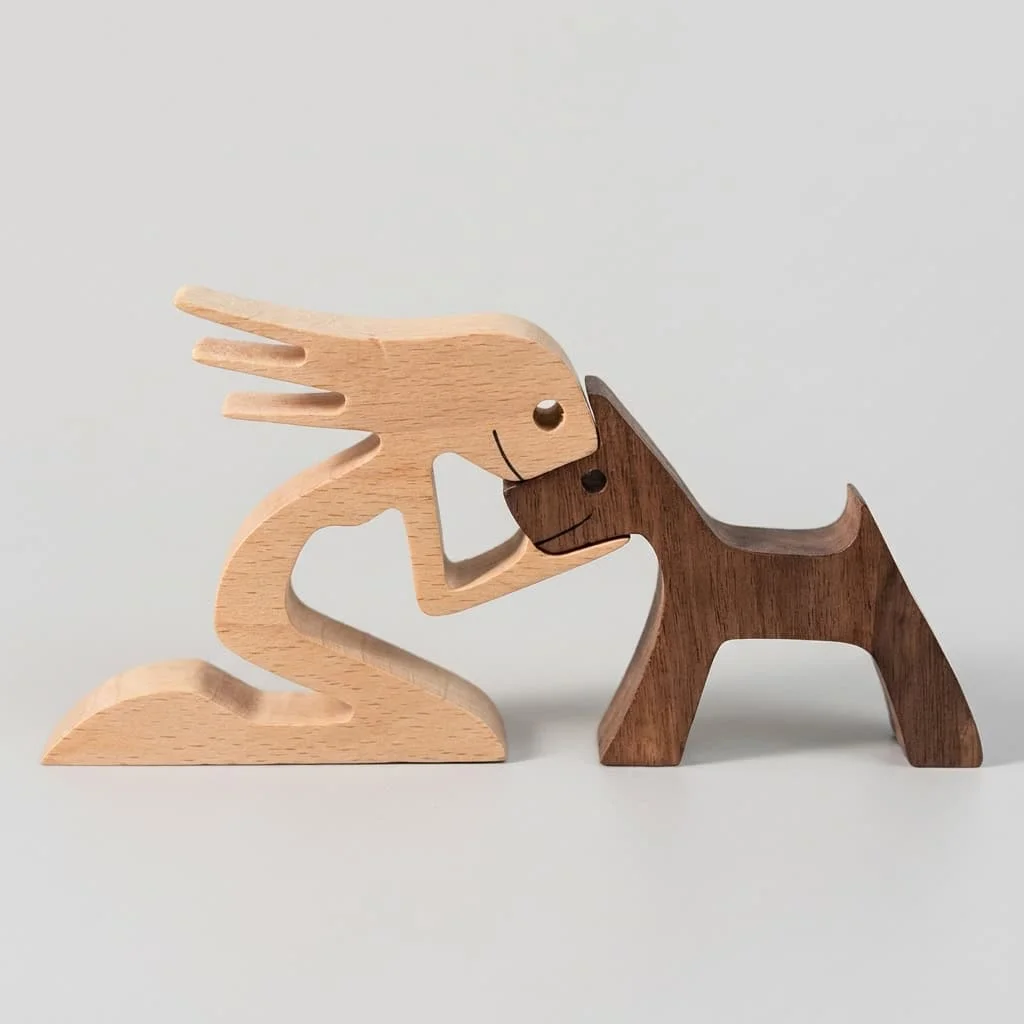 Wooden Dog Human Figurines — Nordic Style Pet and Owner Ornaments 9