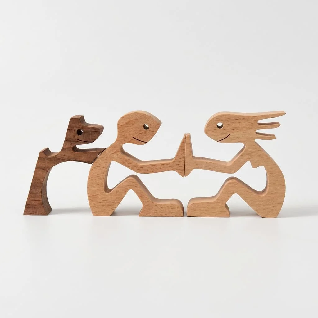 Wooden Dog Human Figurines — Nordic Style Pet and Owner Ornaments 4